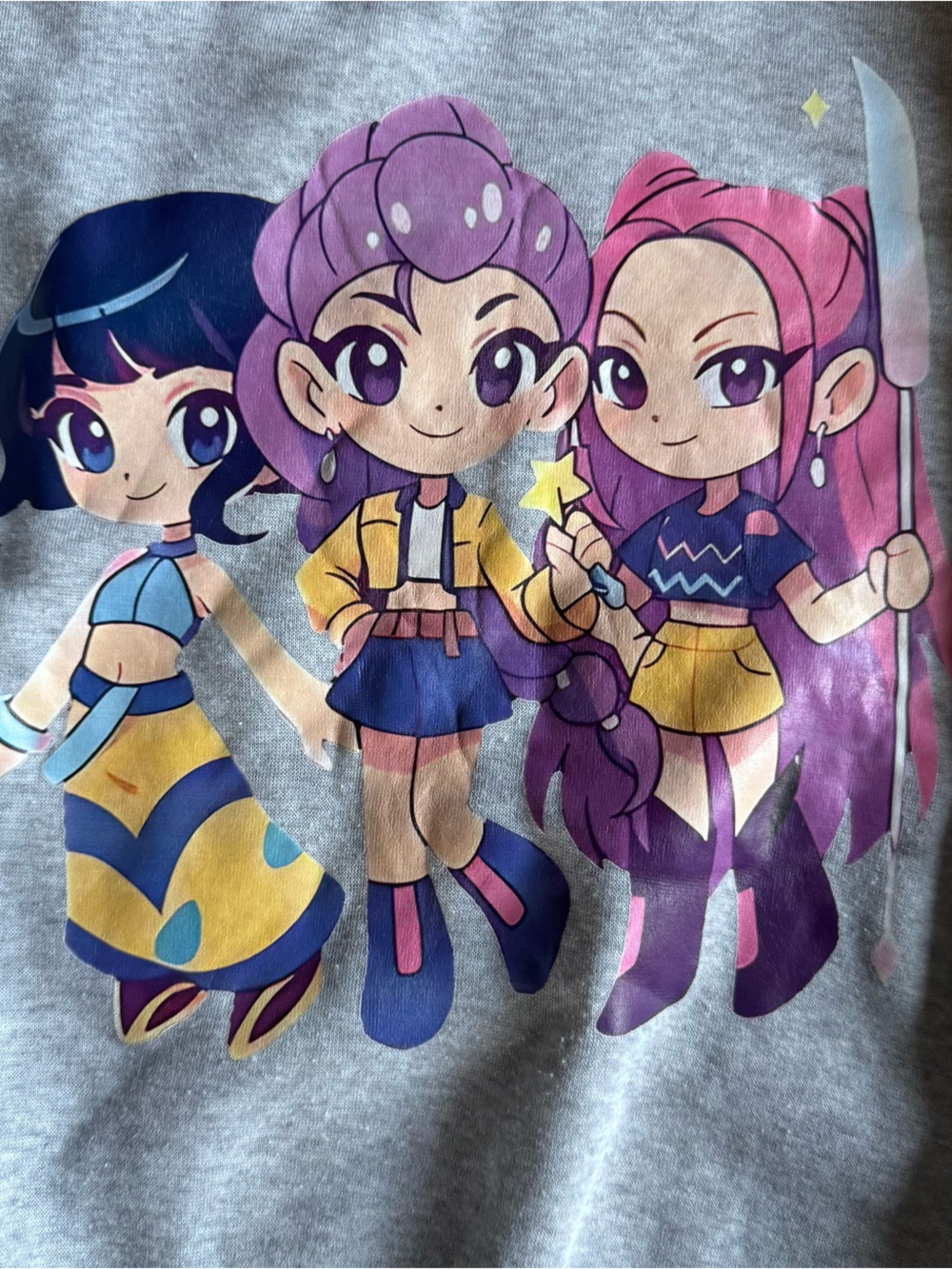 K-Pop Characters Graphic Sweatshirt - Gray with Purple & Yellow